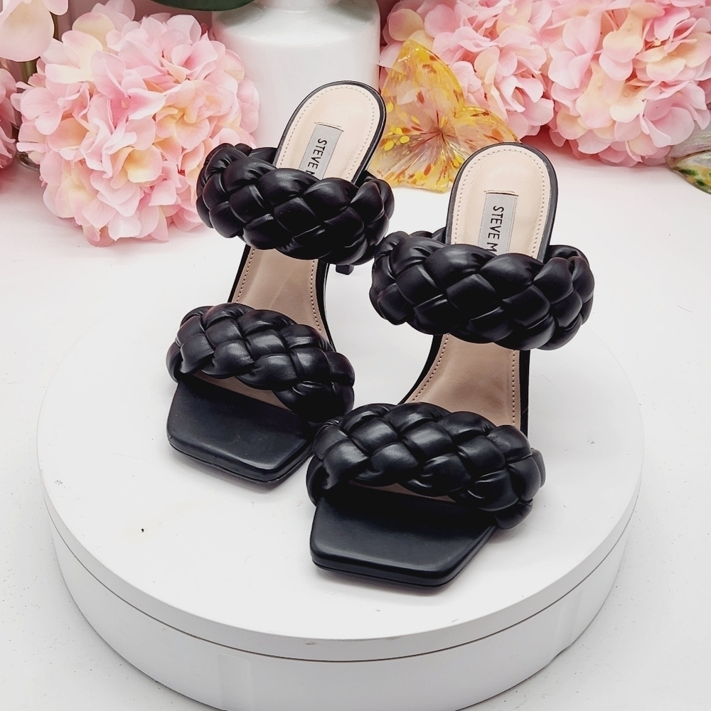 Steve Madden Kenley Citron Braided High Heel Sandals Slide-on Black Size 6.5 - Picture 3 of 16